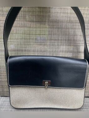 LAMBERTSON TRUEX Red Leather & Natural Canvas Box Shoulder Bag Made In Italy